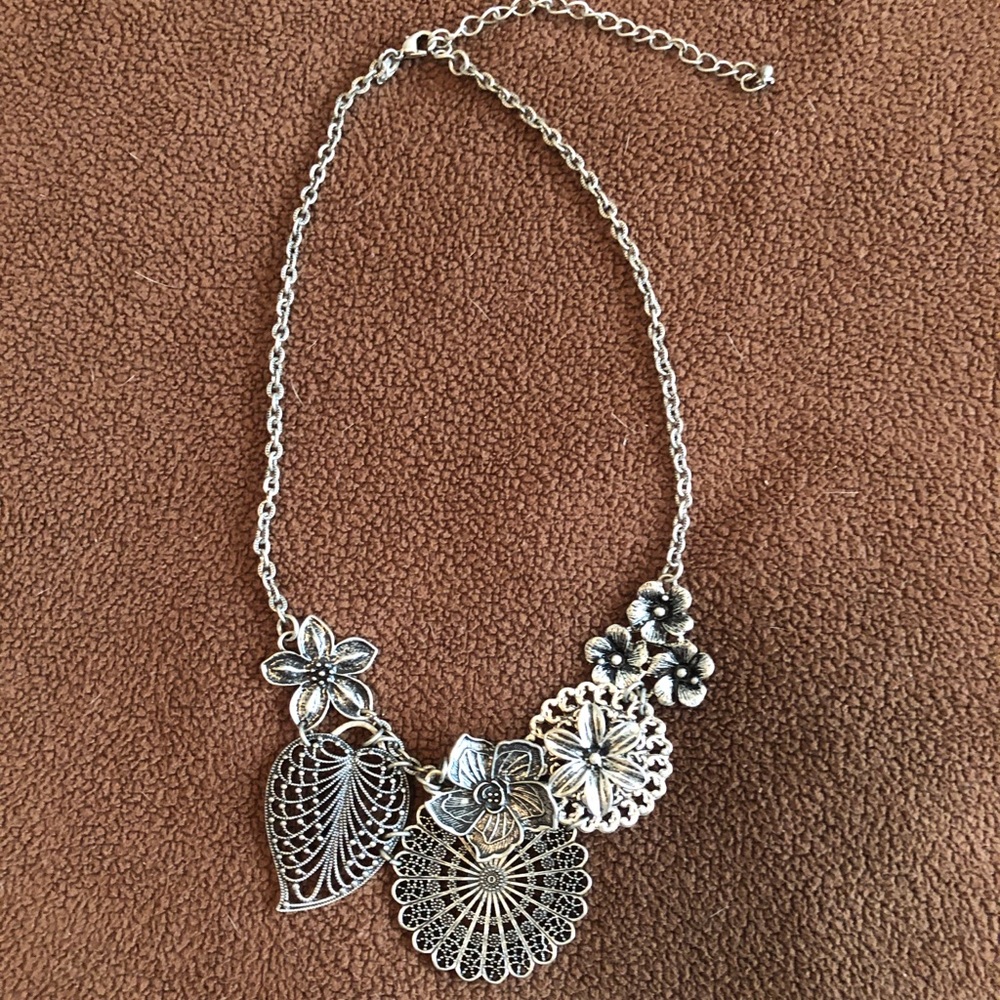 Premier Designs Silver-Tone Floral Filigree Statement Necklace